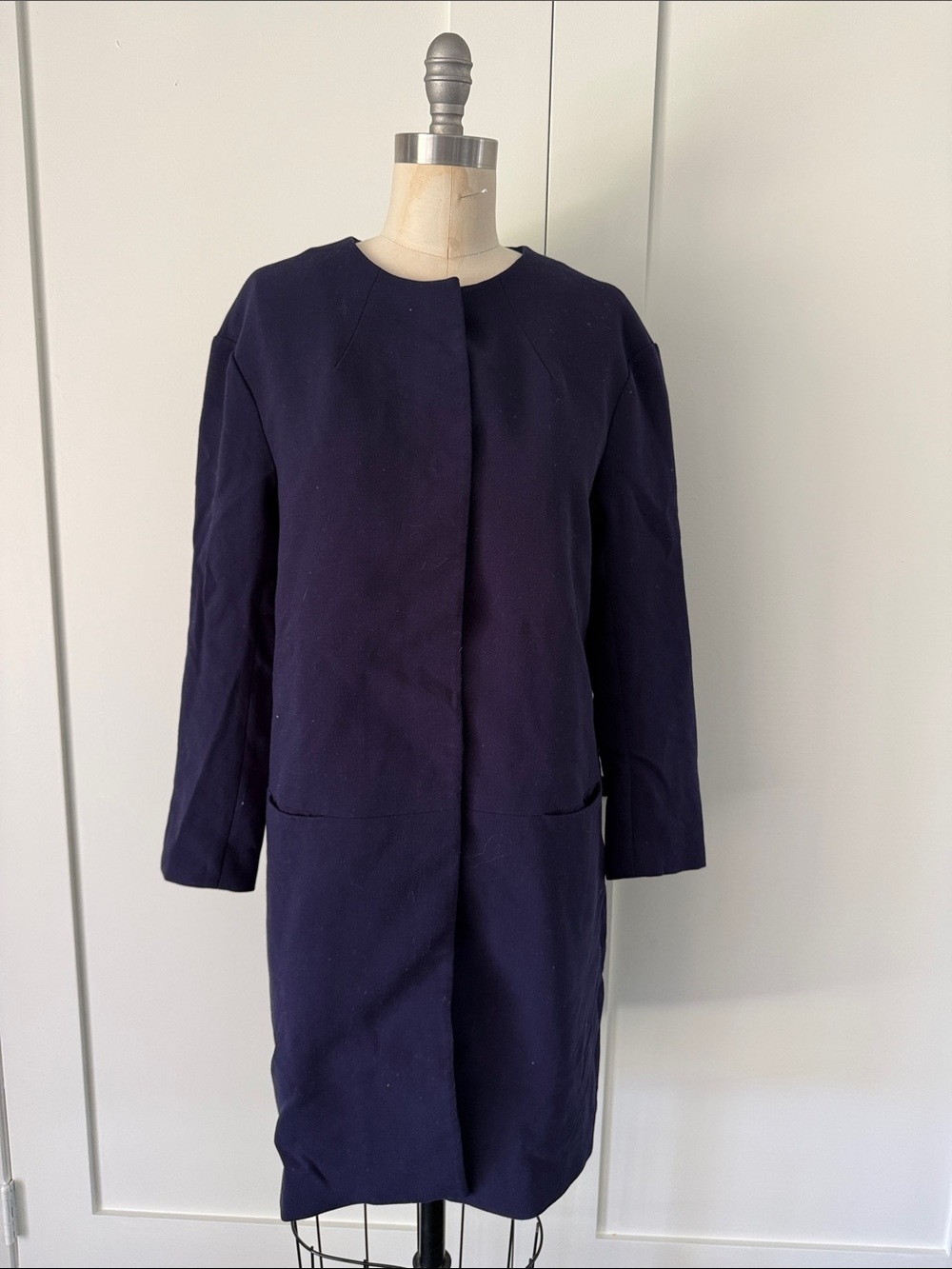 H&M Navy Collarless Trench Coat
